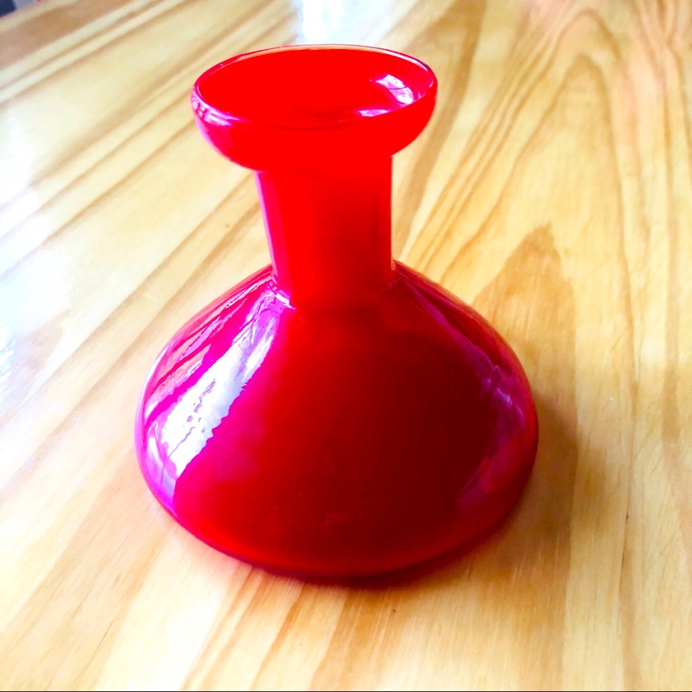Vintage Ruby Art Glass 3 1/4" Flat Bottom Candleholder